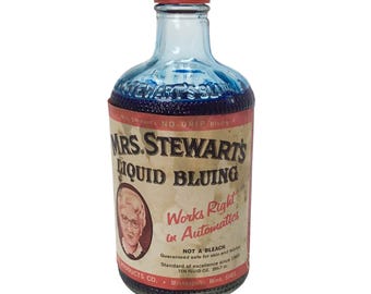 Blanqueador líquido para ropa Mrs. Stewarts, vintage, botella de vidrio de 10 oz, Luther Ford Co, Minneapolis, MN, sin blanqueador, relieve