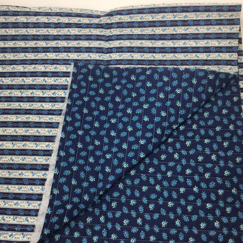 Prequilted Double Sided Fabric Floral Print 1.25 Yard Blue Etsy