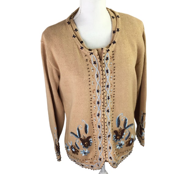 Storybook Knits Subtle Statements Sweater Cardigan Twin Set Embroidered Beaded HSN Home Shopping Network Full Zip Paisley Floral Beading Etsy
