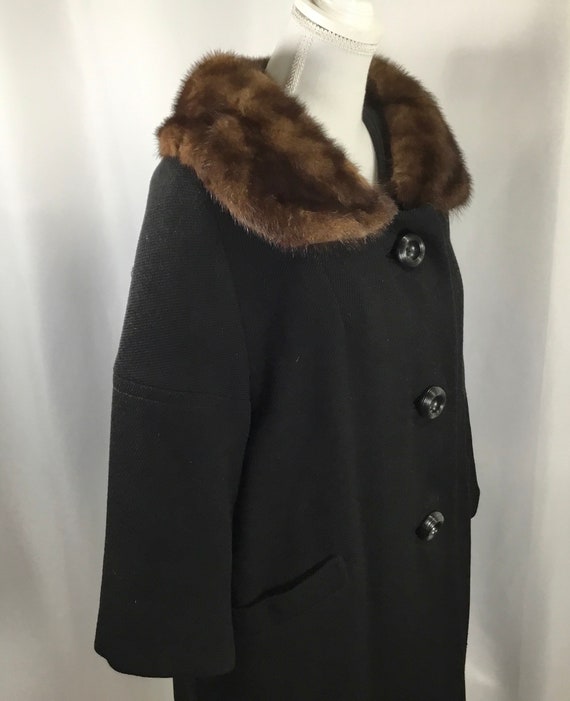 Vintage Womens Coat Mink Collar Black 3/4 Sleeve … - image 4