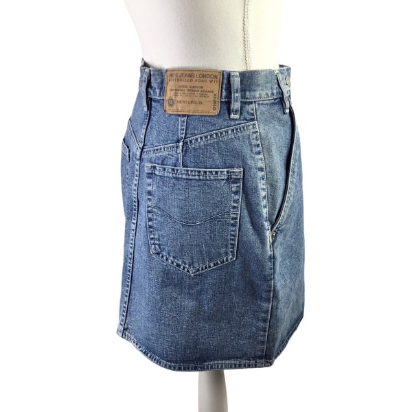 Vintage 1994 Pepe Jeans London Blue Denim Skirt Wraparound Jean Joanie Size 26 Y2K Boho Pockets