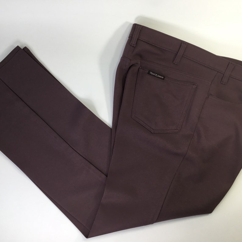 Reed St James~Vtg Men/'s Dress Pants~Slacks~Polyester~Grandpa~Nerd~Geek~USA~Kodel~36 x 34~Wine~Maroon~Stretch~Hipster~Retro~