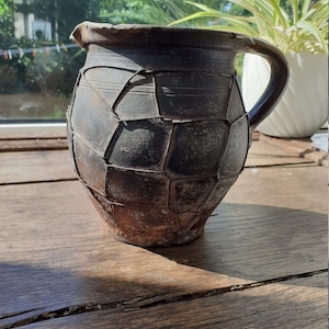 Antique Pitcher Ceramic Wired Clay Vessel Stoneware Vase Handmade