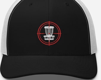 Disc Golf Trucker Hat – Sharp Shooter Cap with Basket Embroidery, Frisbee Golf Baseball Cap, Back Nine Disc Golfer Gift