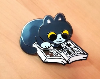 PREORDER* Manga Cat Enamel Pin // Black Cat, Kawaii Pin, Cute Pin, Manga, Manga Pin, Pins, Anime