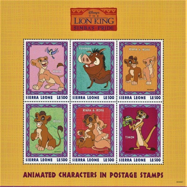 Disney Lion King 2 Simba's Pride 1998 Sierra Leone individual sheets available from set of 2 sheets of 6 postage stamps Scott #2124-5 MNH