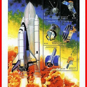 Antigua & Barbuda 1999 Souvenir Minibogen mit 6 Briefmarken #1 im Set von 2 Scott #2243 Meilensteine der Weltraumforschung Space Space Shuttle Bohemians