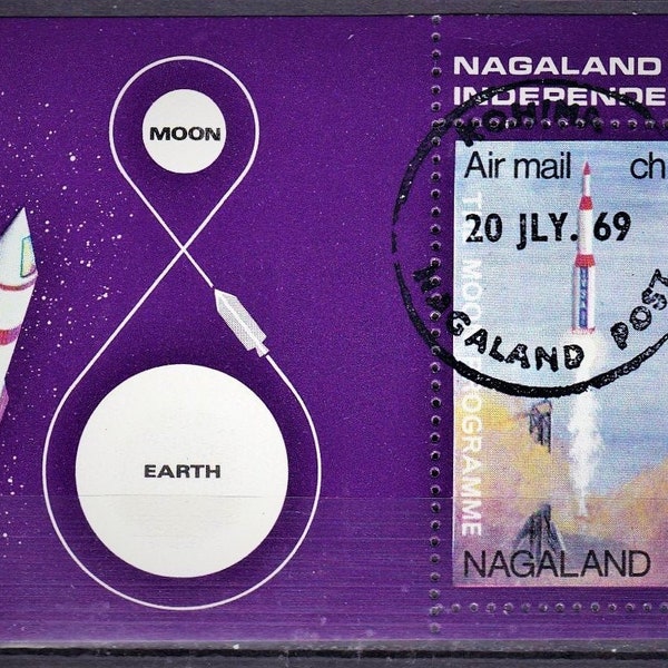 Nagaland 1969 Souvenir Sheet Postage Stamp CTO perforated Space NASA Moon program exploration rocket