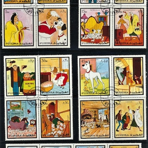 Fujeira 1972 conjunto de 20 sellos postales individuales CTO Dibujos animados de Disney perros mascotas animales domésticos Dálmatas