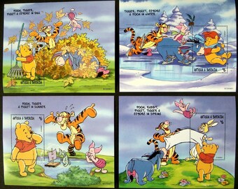 Disney complete set of 4 season souvenir sheets Antigua & Barbuda 1997 Scott #2151-4 MNH Winnie the Pooh Tigger Piglet Eeyore and Rabbit