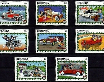 Disney Christmas Stamps, Antique Cars, 1990 Redonda (MNH)
