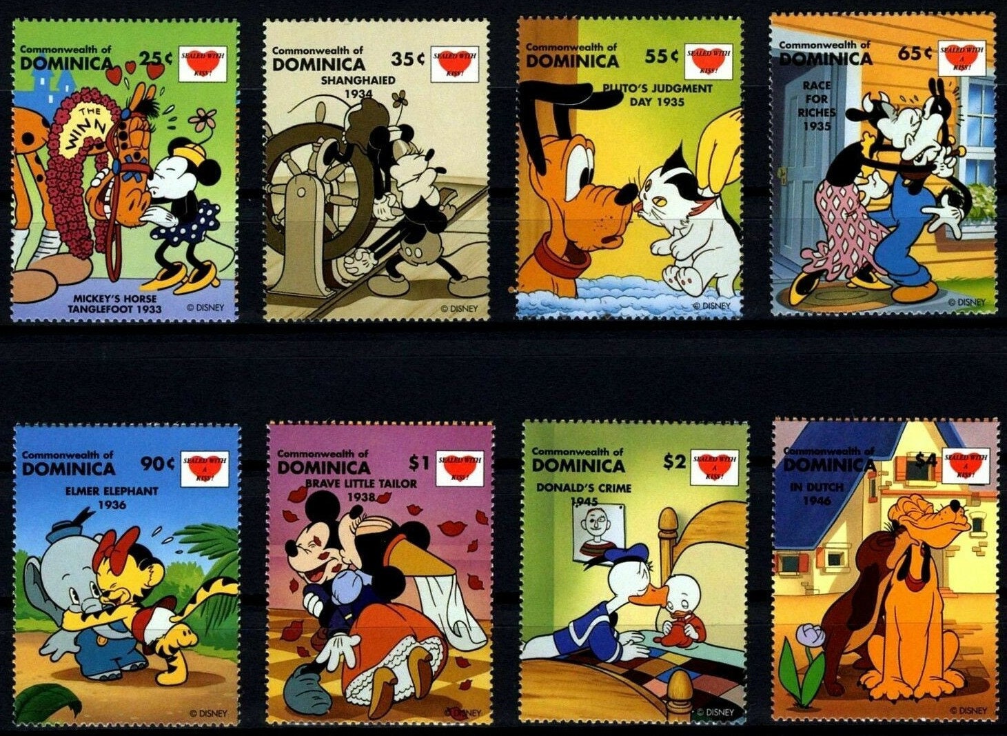 ディズニー切手：1997年 ドミニカ共和国「キスで封印」セット - Etsy 日本