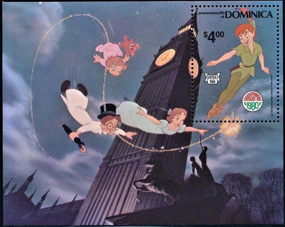 ディズニー ピーターパン切手：1980年ドミニカ クリスマスセット、未