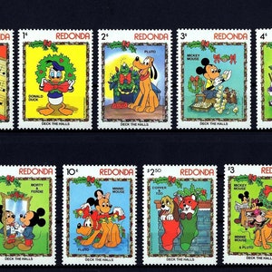 Set de 9 timbres Redonda 1983 Noël Disney et un bloc-feuillet #138-47 MNH Deck the Halls - Décorations de Noël avec des personnages Disney