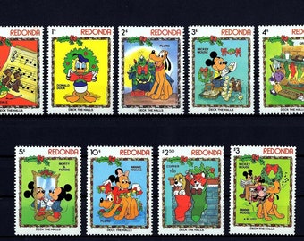 レドンダ 1983 ディズニー クリスマス 切手 9 枚と記念シートのセット 