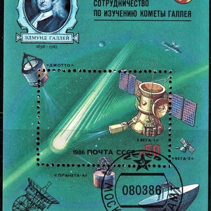 1986 Russia postage stamp souvenir sheet Scott 5434 MNH space Vega-1 satellite probing halley's comet cancelled to order
