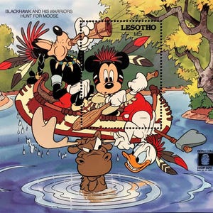 Disney 1992 Lesotho set of 4 stamps & souvenir sheet Scott #887-91 MNH - World Columbian Stamp Expo - Disney characters as Native Americans