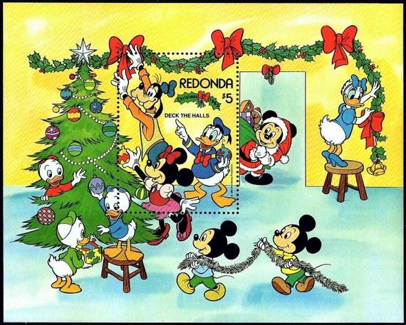 レドンダ 1983 ディズニー クリスマス 切手 9 枚と記念シートのセット 