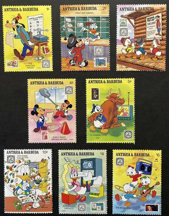 ディズニー アンティグア・バーブーダ 1989 年セット 切手 8 枚と記念