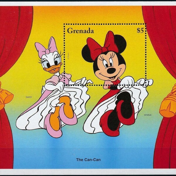 Disney Grenada 1996 souvenir sheet postage stamp Scott #2532 MNH Minnie and Daisy perform the Can-can