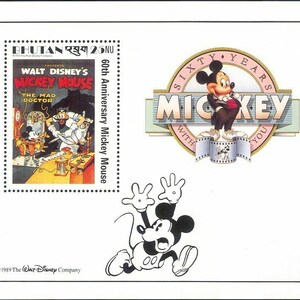 Disney Bhutan 1989 Satz von 12 Block-Briefmarken Separat erhältlich Scott #701-12 Mickey Mouse 60-jähriges Jubiläum Filmposter