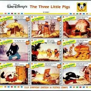 Disney San Vicente 1992/5 Minihoja de 9 y 2 hojas de recuerdo Scott #1792-4 y (#2144-6 sobreimpreso Año del Cerdo) MNH Tres Cerditos