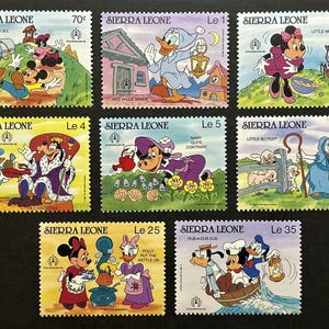 Sierra Leone 1986 Zestaw 8 znaczków i 2 arkuszy pamiątkowych Scott #799-808 MNH Postacie Disneya w dziecięcych rymowankach Mother Goose
