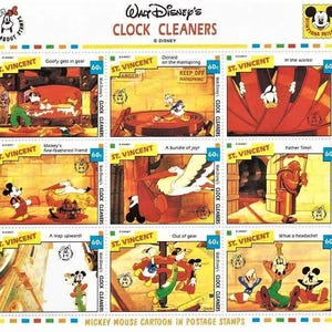 Disney St. Vincent 1992 Mini-arkusz 9 znaczków 2 arkusze pamiątkowe Scott #1788, 1796-7 MNH animowany krótki film animowany „Clock Cleaners” z Goofym