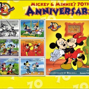 Disney Mickey&#39;s 70th Birthday 1998 Dominica - minihoja grande de 6 sellos y 3 hojas conmemorativas Scott #2060A-G-63 MNH Escenas de películas de dibujos animados
