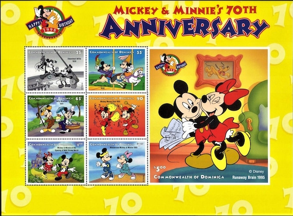 ディズニー ミッキー生誕70周年 1998年 ドミニカ - 切手6枚と記念 