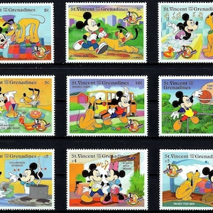 Juego de sellos/hoja pequeña/4 hojas de recuerdo de Disney San Vicente y las Granadinas 1998 conmemorativo del 70.° cumpleaños de Mickey Scott n.° 2562-75 MNH Daily Activities