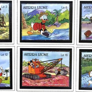 Sierra Leone 1990 Disney zestaw 6 lub 10 znaczków i 2 arkusze pamiątkowe Scott #1194-1205 MNH - Postacie Disneya w różnych miejscach w Sierra Leone