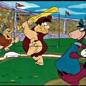 Flintstones 1991 St. Vincent set of 2 souvenir sheets Scott #1473-4 MNH Baseball sports Fred Barney and Dino playing baseball