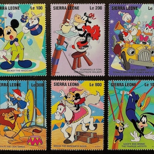 Disney Sierra Leone 1996 Zestaw 6 znaczków i 2 arkusze pamiątkowe Scott #1857-64 MNH Myszka Miki i przyjaciele jako artyści cyrkowi