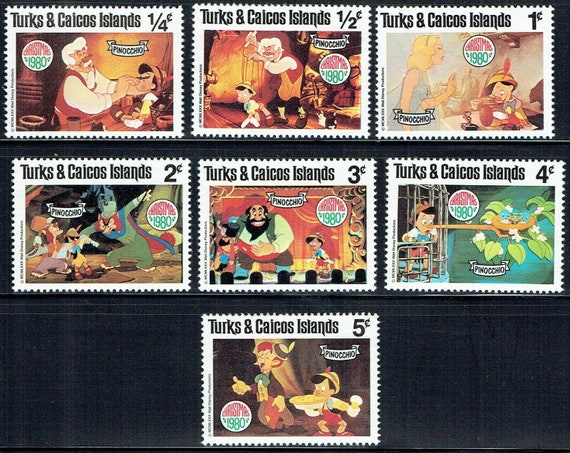 Pinocchio Stamps: Turks & Caicos 1980 Christmas Disney Set - Etsy