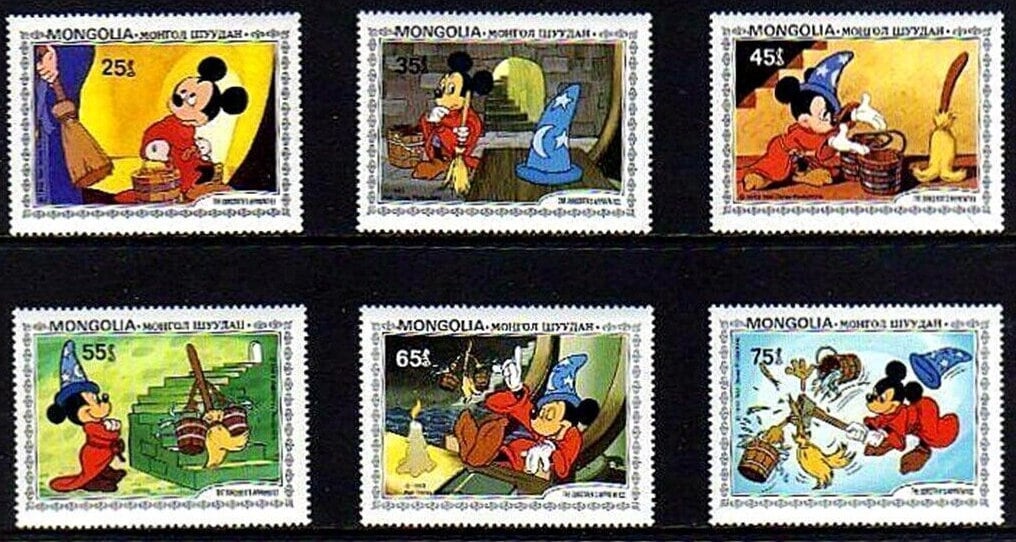 ディズニー 魔法使いの弟子 モンゴル 1983 切手 9 枚と記念
