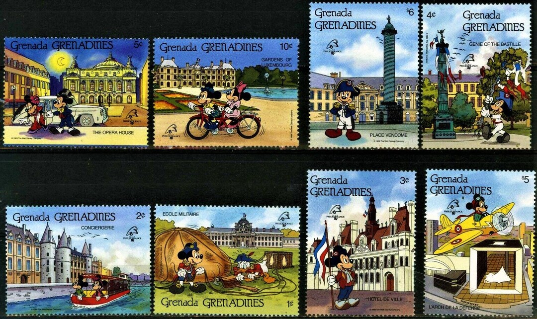 ディズニー 高価値 グレナダ グレナディーン諸島 1989 年 切手 8 枚と