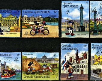 ディズニー 高価値 グレナダ グレナディーン諸島 1989 年 切手 8 枚と