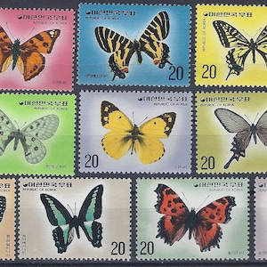 1976 South Korea set of 10 single butterfly stamps Scott #1004-13 MNH butterflies insects nature