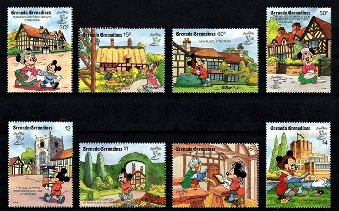 希少なディズニー グレナダ グレナディーン諸島 1990 年 切手 8 枚と
