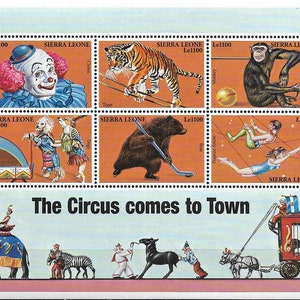 2000 Sierra Leone mini-foglio di 6 francobolli Scott #2368 MNH Individui e animali si esibiscono al circo