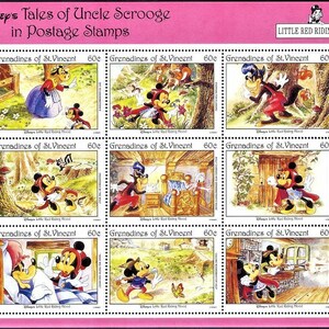 Disney RARA 1992 Mini hoja de 9 sellos postales individuales o 2 sellos de acero inoxidable Granadinas de San Vicente Scott n.° 966, 974-5 MNH Caperucita Roja