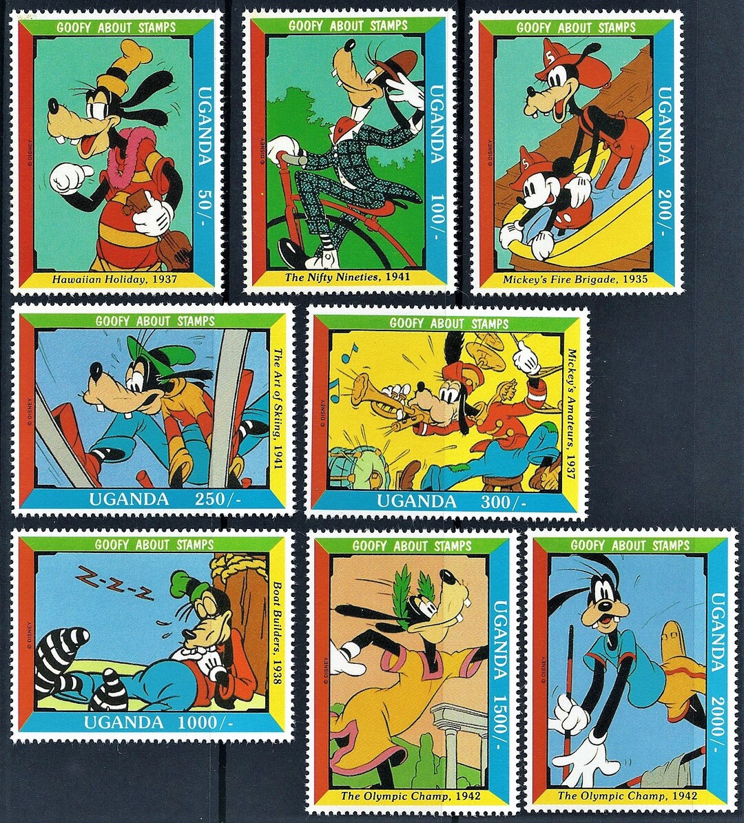 ディズニー ウガンダ 1992年 切手8枚と記念シート2枚のコンプリート