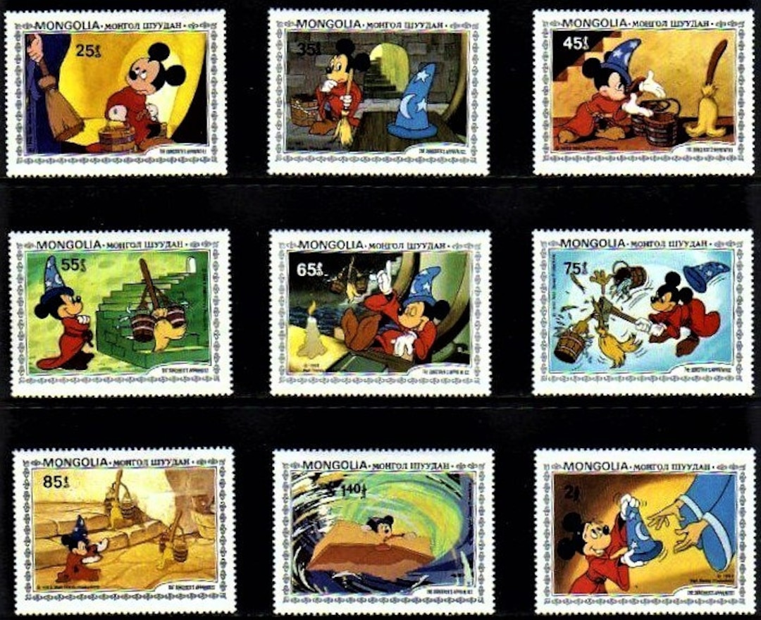ディズニー 魔法使いの弟子 モンゴル 1983 切手 9 枚と記念
