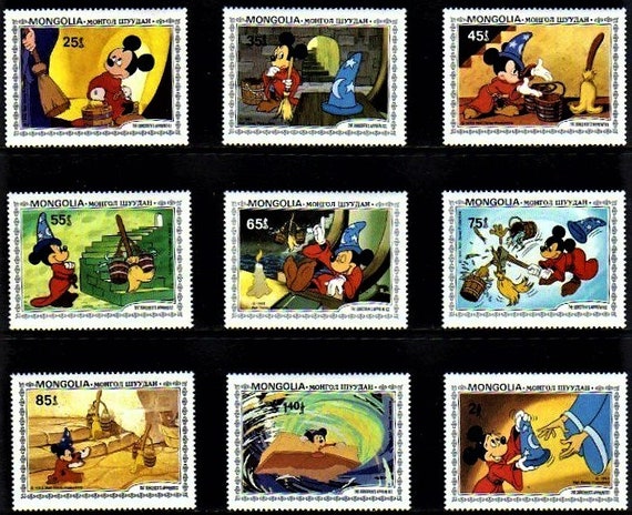 ディズニー 魔法使いの弟子 モンゴル 1983年 切手9枚と記念シートの