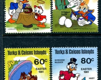 Disney Easter Turks & Caicos Islands 1981 Complete Set 4 Postage