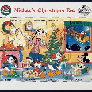 Disney Grenada 1988 Arkusz 8 znaczków pocztowych i 2 arkusze pamiątkowe Scott #1661-3 MNH Postacie Disneya świętujące Wigilię - Święty Mikołaj