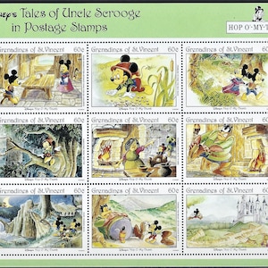 Disney RARE 1992 Grenadines of St. Vincent mini arkusz 9 znaczków i 2 arkusze pamiątkowe Scott #967 976-7 MNH animowany film animowany Hop O'-My-Thumb