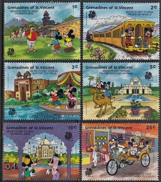 Mickey Visits India Disney Grenadines of St. Vincent 1989 Set of 8