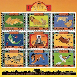 Disney Król Lew 1994 Uganda zestaw 3 arkuszy po 9 znaczków pocztowych i 3 arkusze pamiątkowe Scott #1266-71 MNH